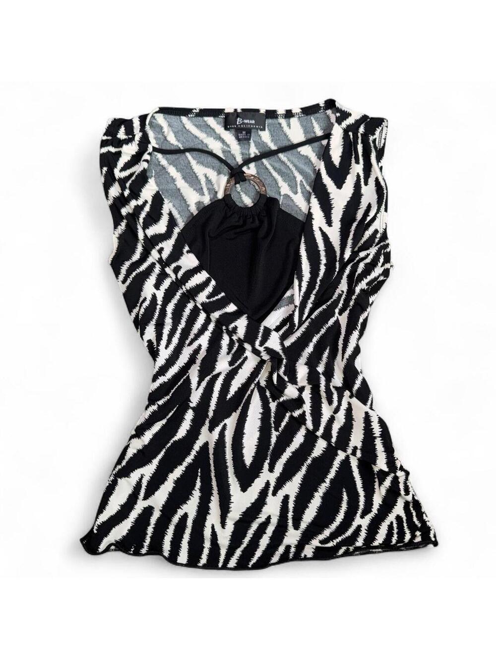Vintage B-Wear Byer California Zebra Print Ring Detail Y2K Top Size M